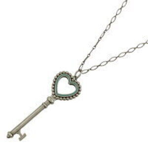 Tiffany Co Beaded Heart Key Necklace Pendant Blue Sterling Silver